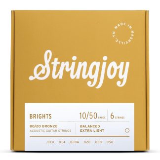 Stringjoy Brights Extra Light 80/20 Bronze Acoustic Guitar Strings (10-50 Gauge)