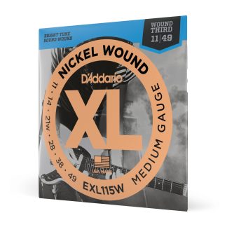 D'Addario EXL115W Medium/Blues-Jazz Rock (3rd W) Nickel Wound Electric Guitar Strings (11-49 Gauge)